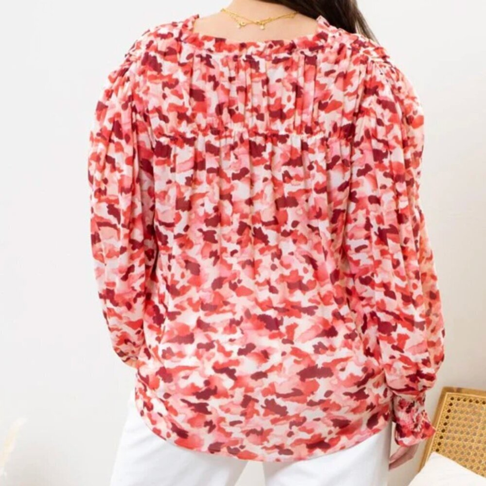 NWT Perch by Blu Pepper Long Sleeve Blouse Red Brushstroke Graphic Abstract - Picture 3 of 5